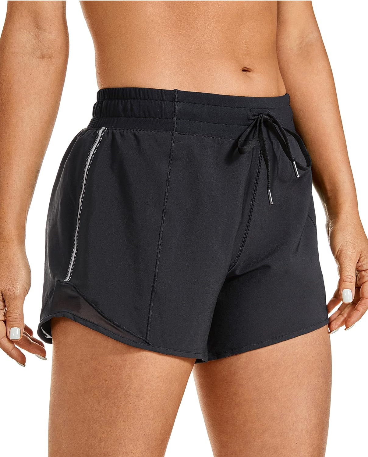 Womens Athletic Running Shorts with Zip Pocket, 4" Mid-Waist Mesh Liner Gym Workout Shorts