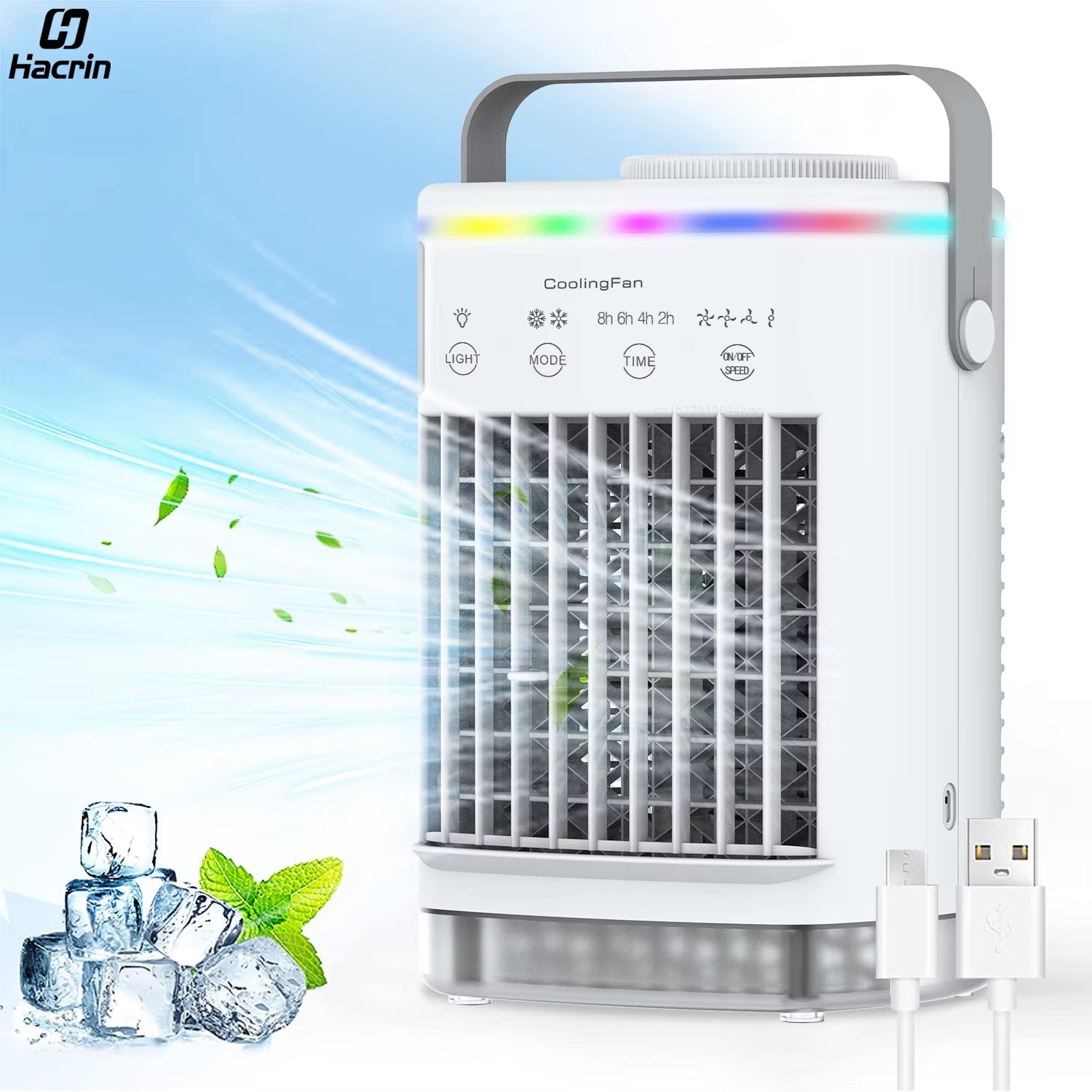 Portable Air Conditioner Mini Air Cooler USB Air Conditioning Fan 700Ml Ice Water Air Cooling Fan with Humidifier for Bedroom