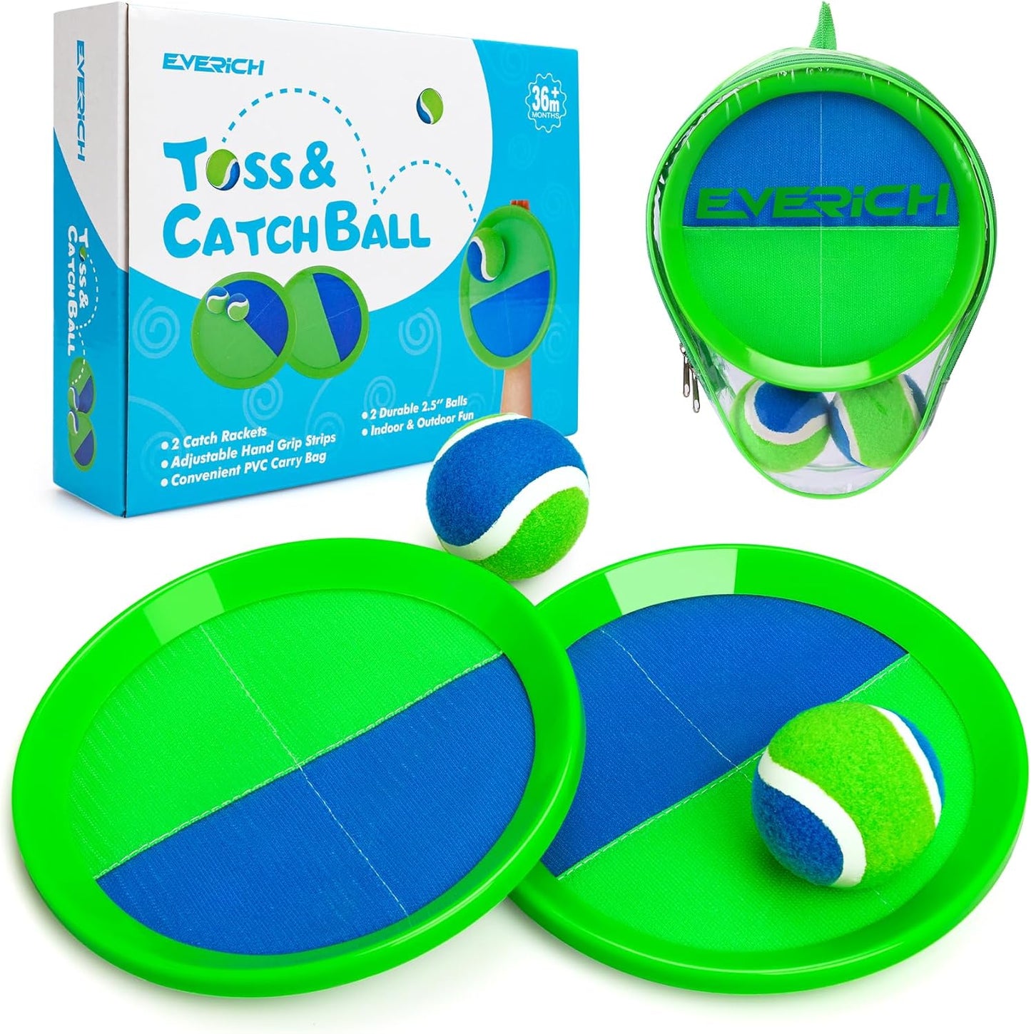 EVERICH Upgraded Toss and Catch Ball Game Set - Indoor and Outdoor Games for Kids 3-12, Beach Sand Pool Water Toy Includes 2 Paddles 2 Sticky Balls, Great Birthday Easter Gifts for Boys Girls