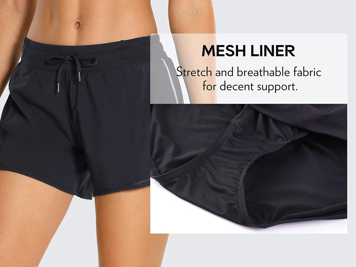 Womens Athletic Running Shorts with Zip Pocket, 4" Mid-Waist Mesh Liner Gym Workout Shorts