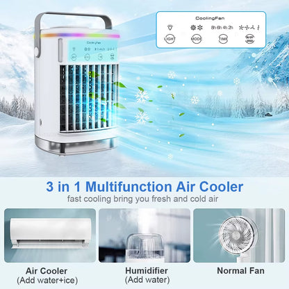 Portable Air Conditioner Mini Air Cooler USB Air Conditioning Fan 700Ml Ice Water Air Cooling Fan with Humidifier for Bedroom