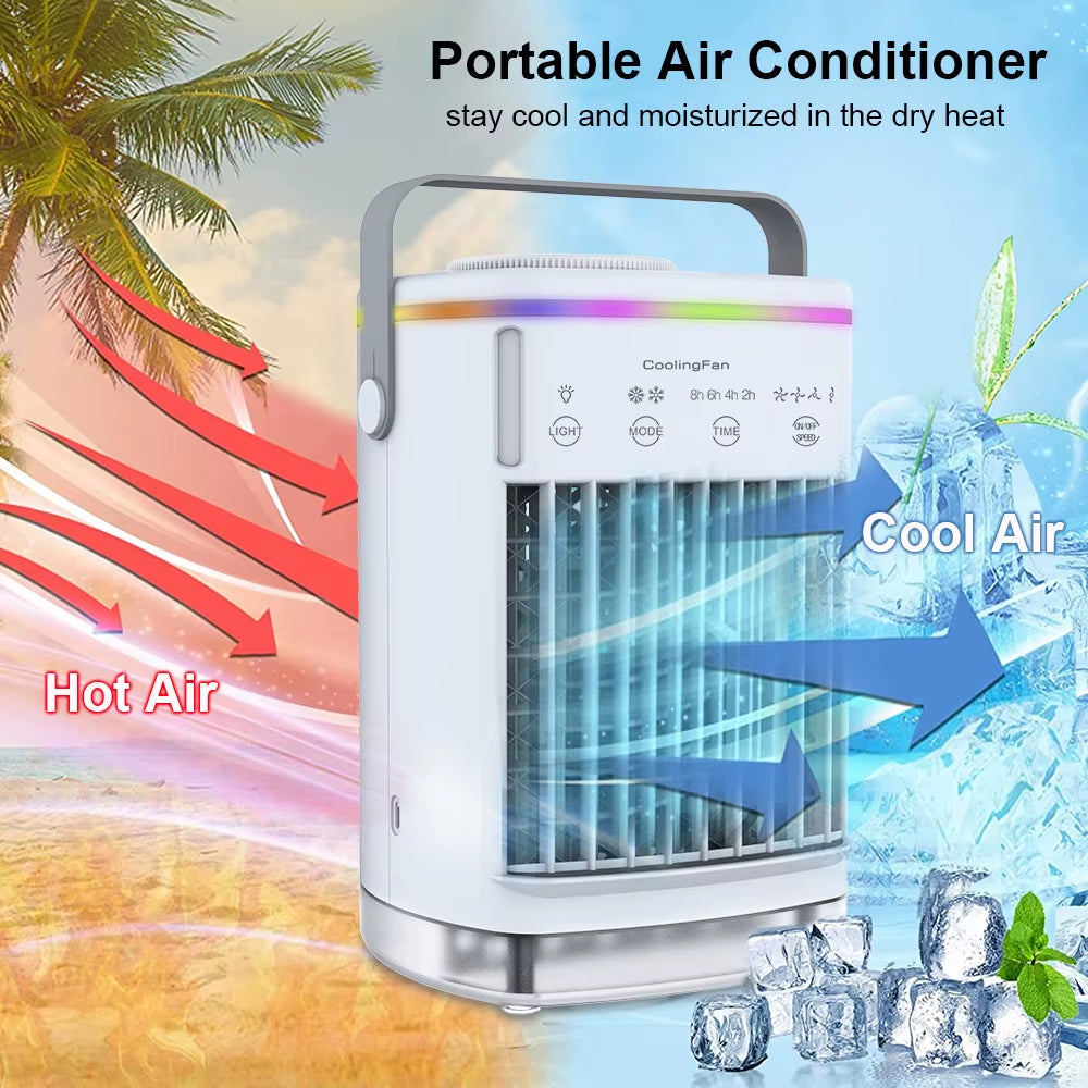 Portable Air Conditioner Mini Air Cooler USB Air Conditioning Fan 700Ml Ice Water Air Cooling Fan with Humidifier for Bedroom