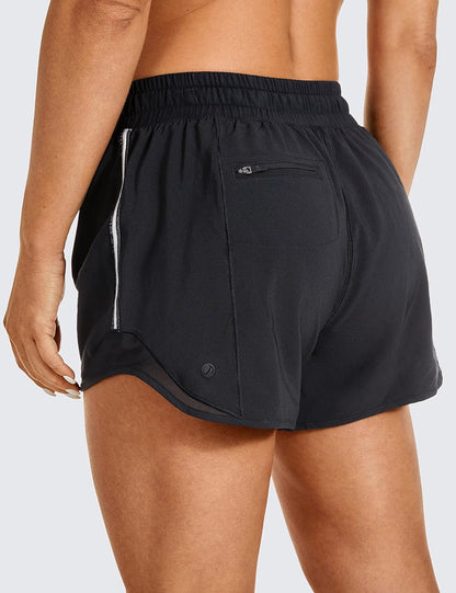 Womens Athletic Running Shorts with Zip Pocket, 4" Mid-Waist Mesh Liner Gym Workout Shorts