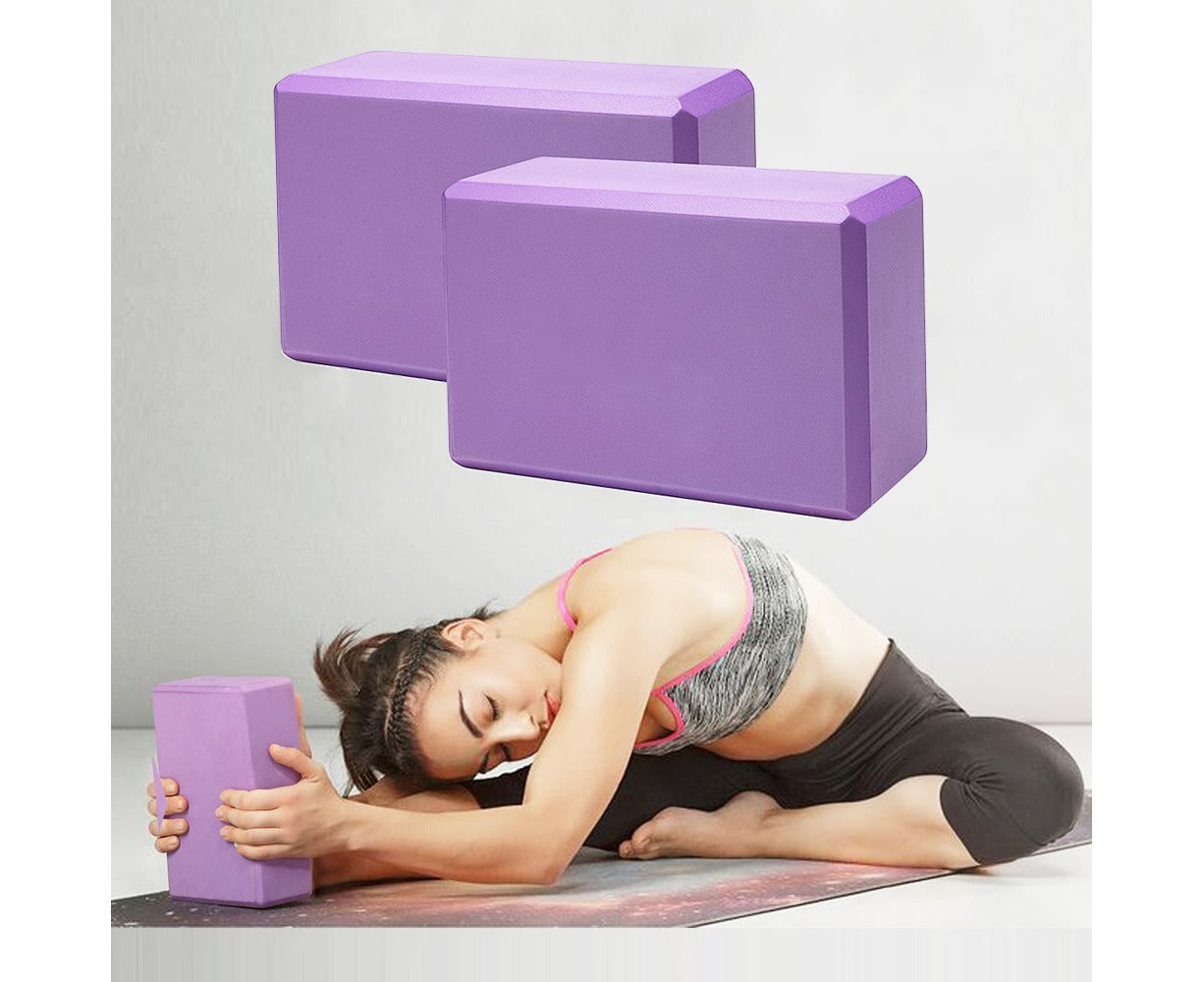 2PCS Yoga Block Brick Foaming Home Exercise Practice Fitness Gym Sport Tool -Purple